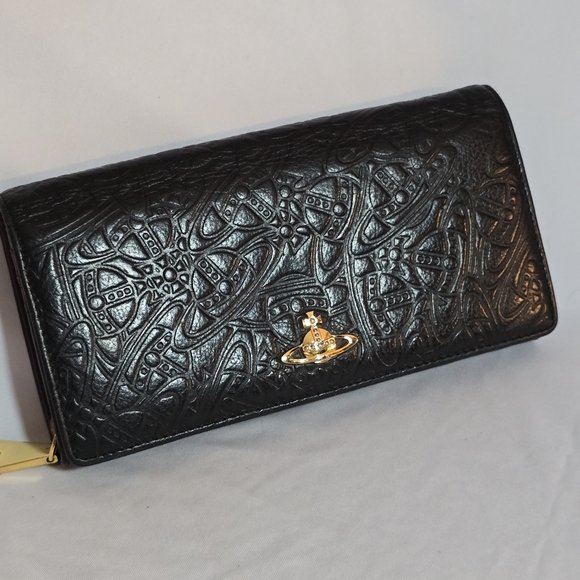 Vivienne Westwood Orb Fever Black Embossed Leather Continental Long Wallet - Picture 2 of 14